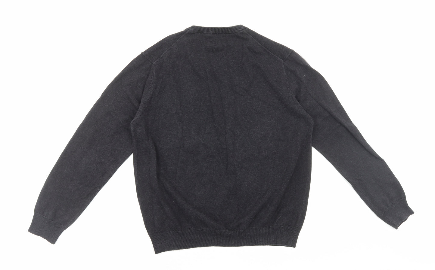 GANT Mens Grey V-Neck Cotton Pullover Jumper Size L Long Sleeve