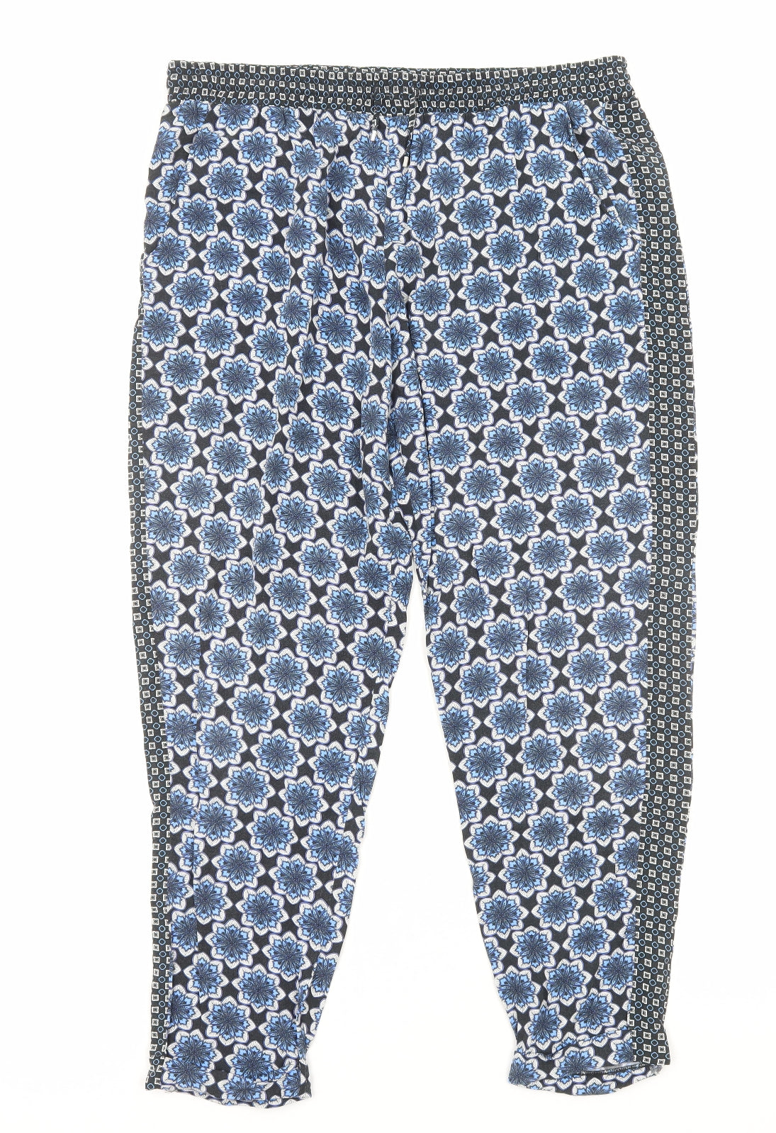 Dorothy Perkins Womens Blue Floral Viscose Trousers Size 16 Regular Drawstring