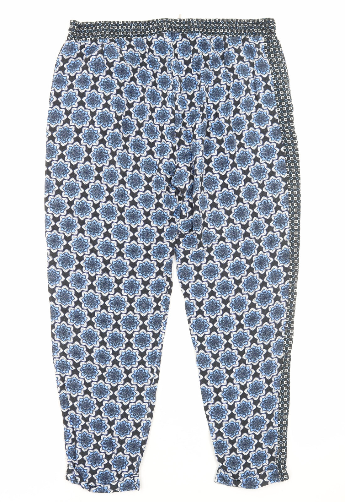 Dorothy Perkins Womens Blue Floral Viscose Trousers Size 16 Regular Drawstring
