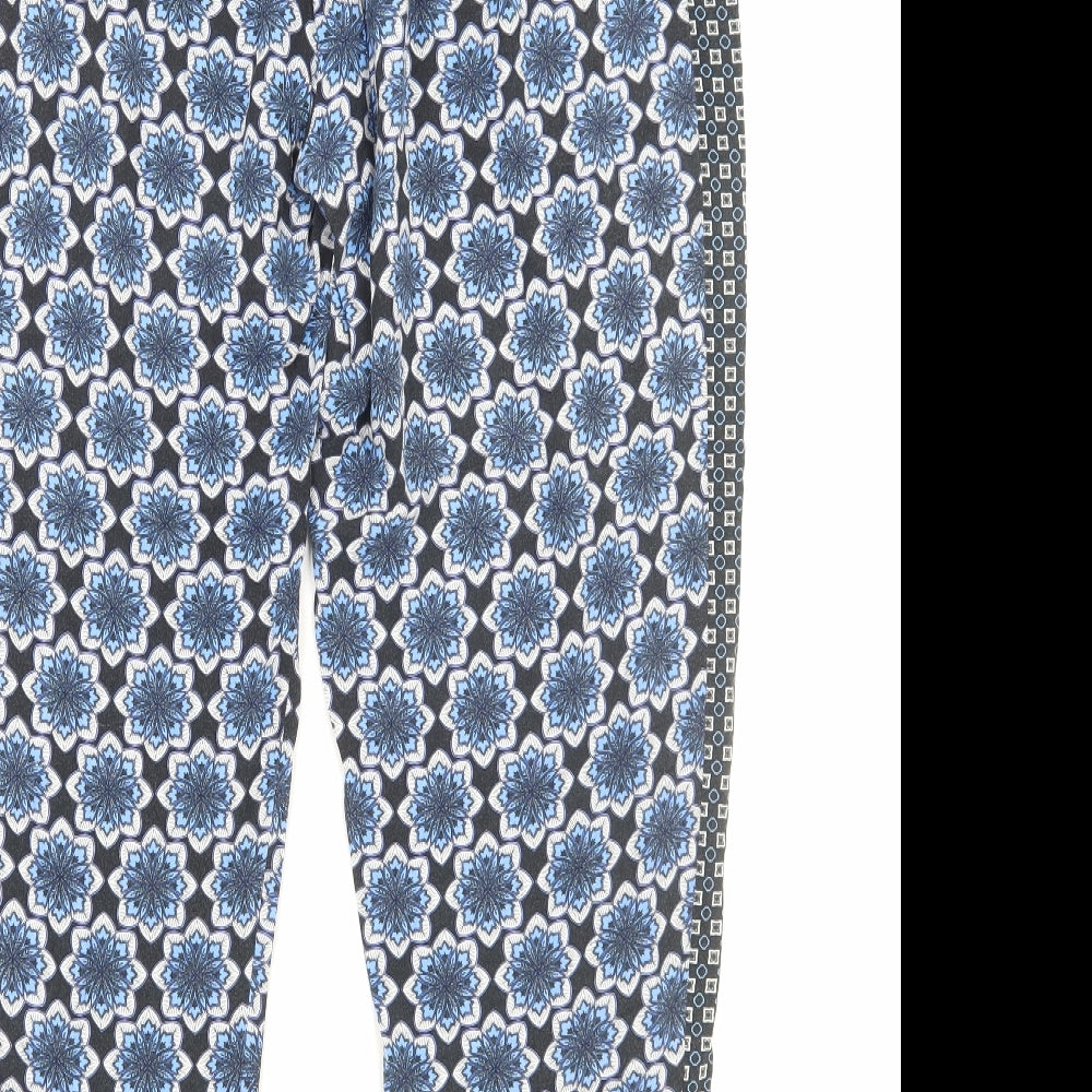 Dorothy Perkins Womens Blue Floral Viscose Trousers Size 16 Regular Drawstring
