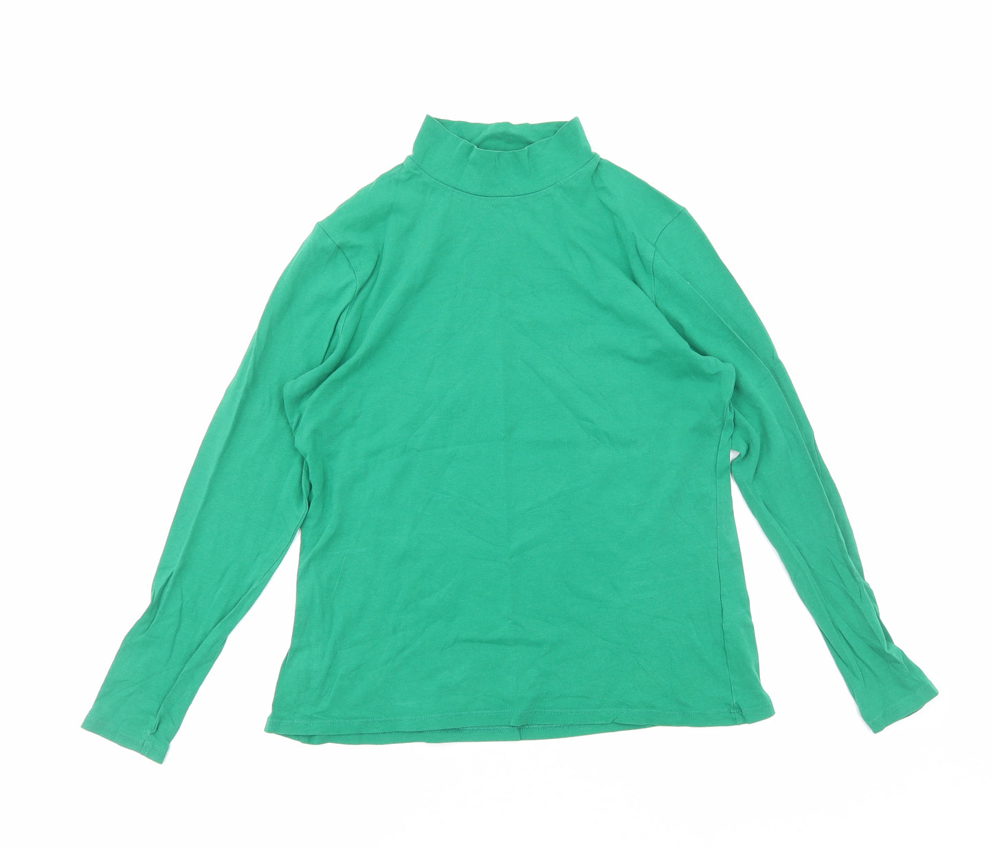 Marks and Spencer Womens Green Cotton Basic T-Shirt Size 14 Mock Neck