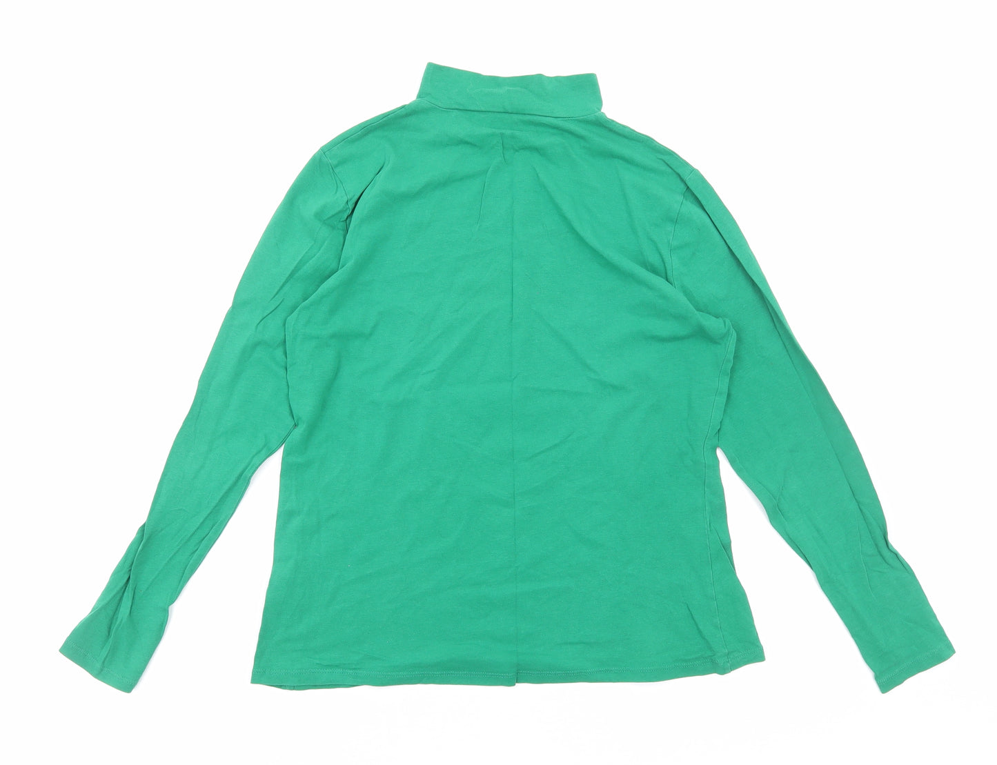 Marks and Spencer Womens Green Cotton Basic T-Shirt Size 14 Mock Neck