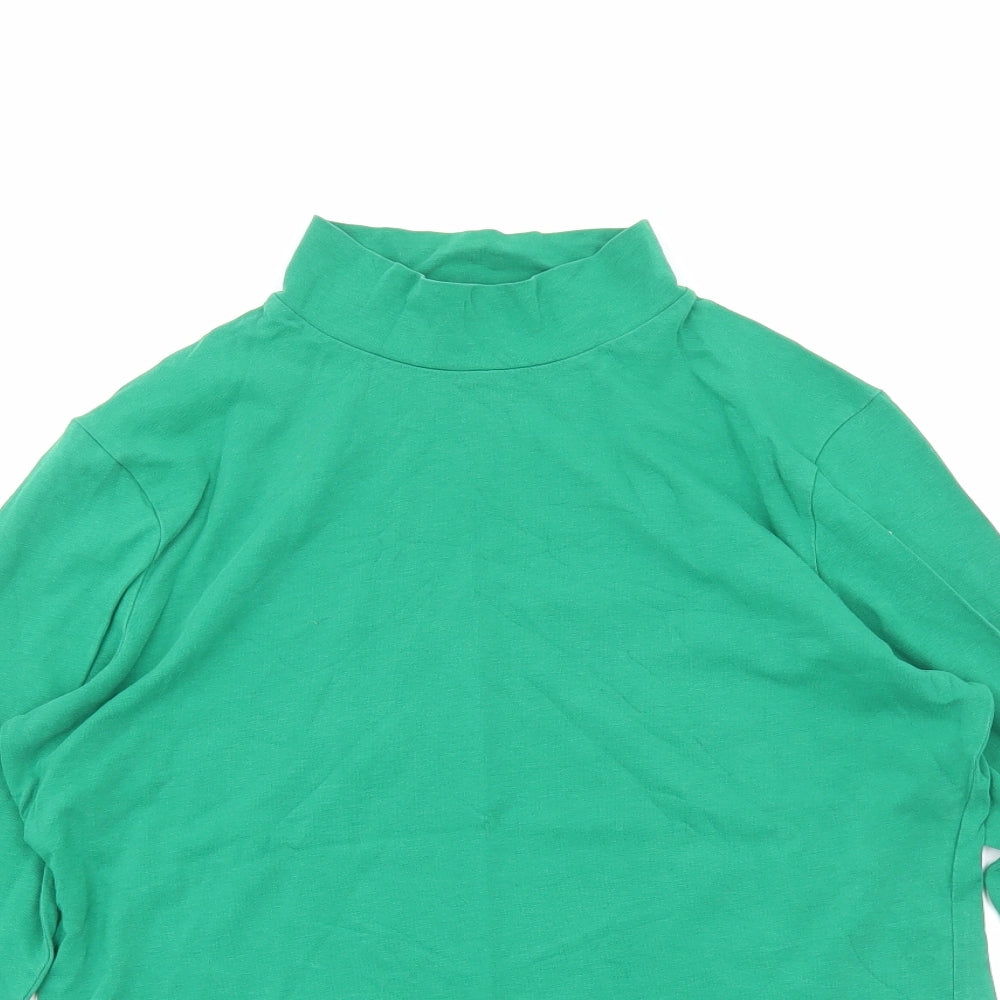 Marks and Spencer Womens Green Cotton Basic T-Shirt Size 14 Mock Neck