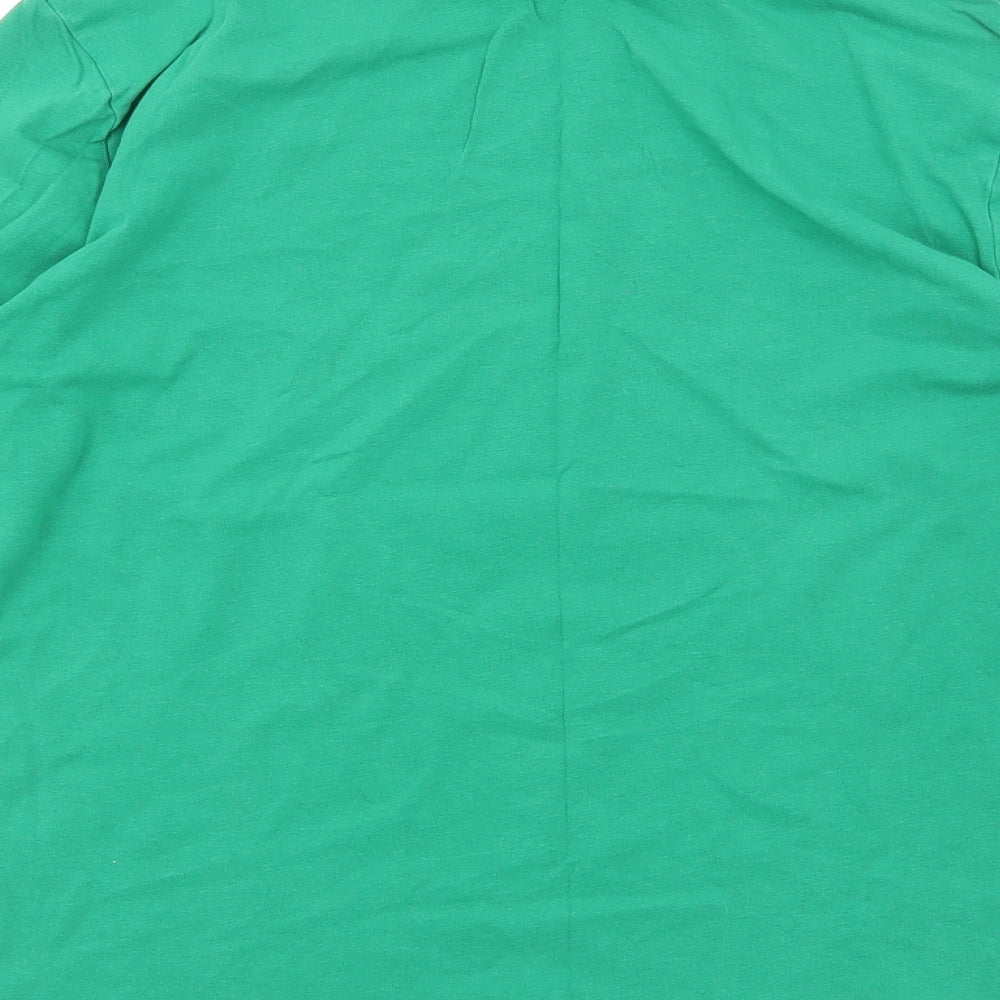 Marks and Spencer Womens Green Cotton Basic T-Shirt Size 14 Mock Neck