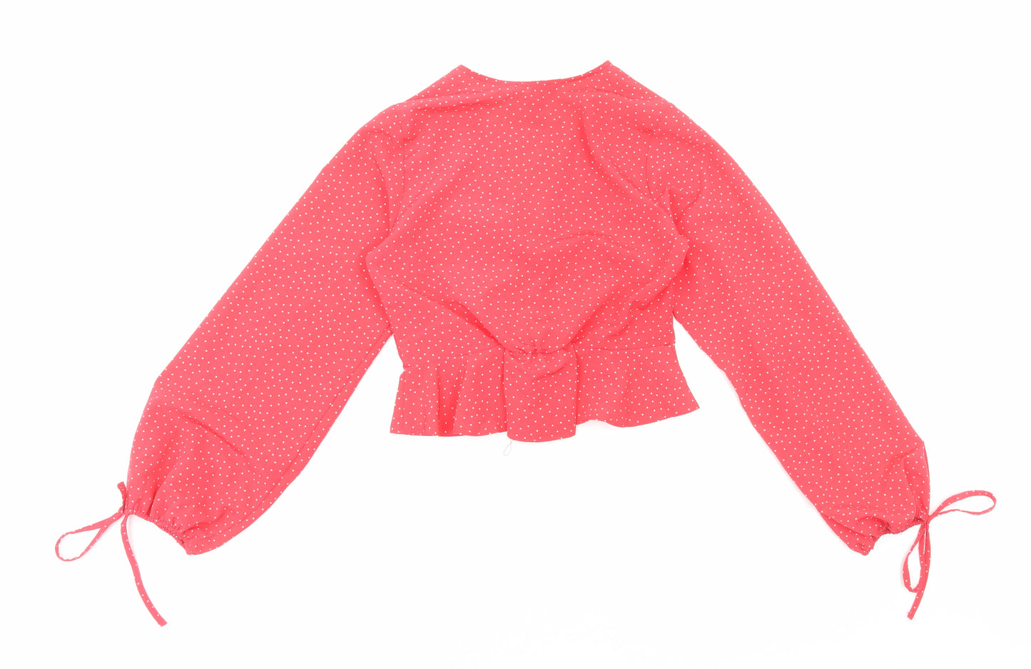 Primark Womens Red Polka Dot Polyester Cropped Blouse Size 4 V-Neck