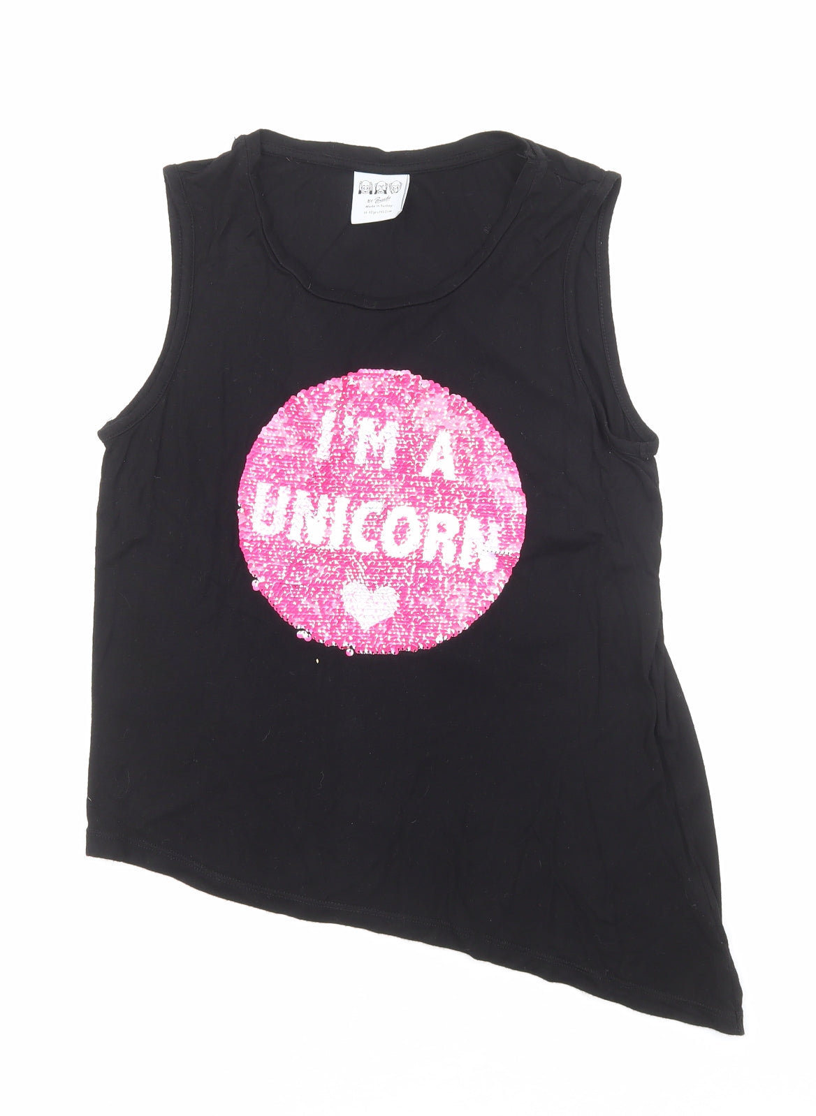 Bravado Girls Black Viscose Basic Tank Size 11-12 Years Scoop Neck Pullover - Im a Unicorn