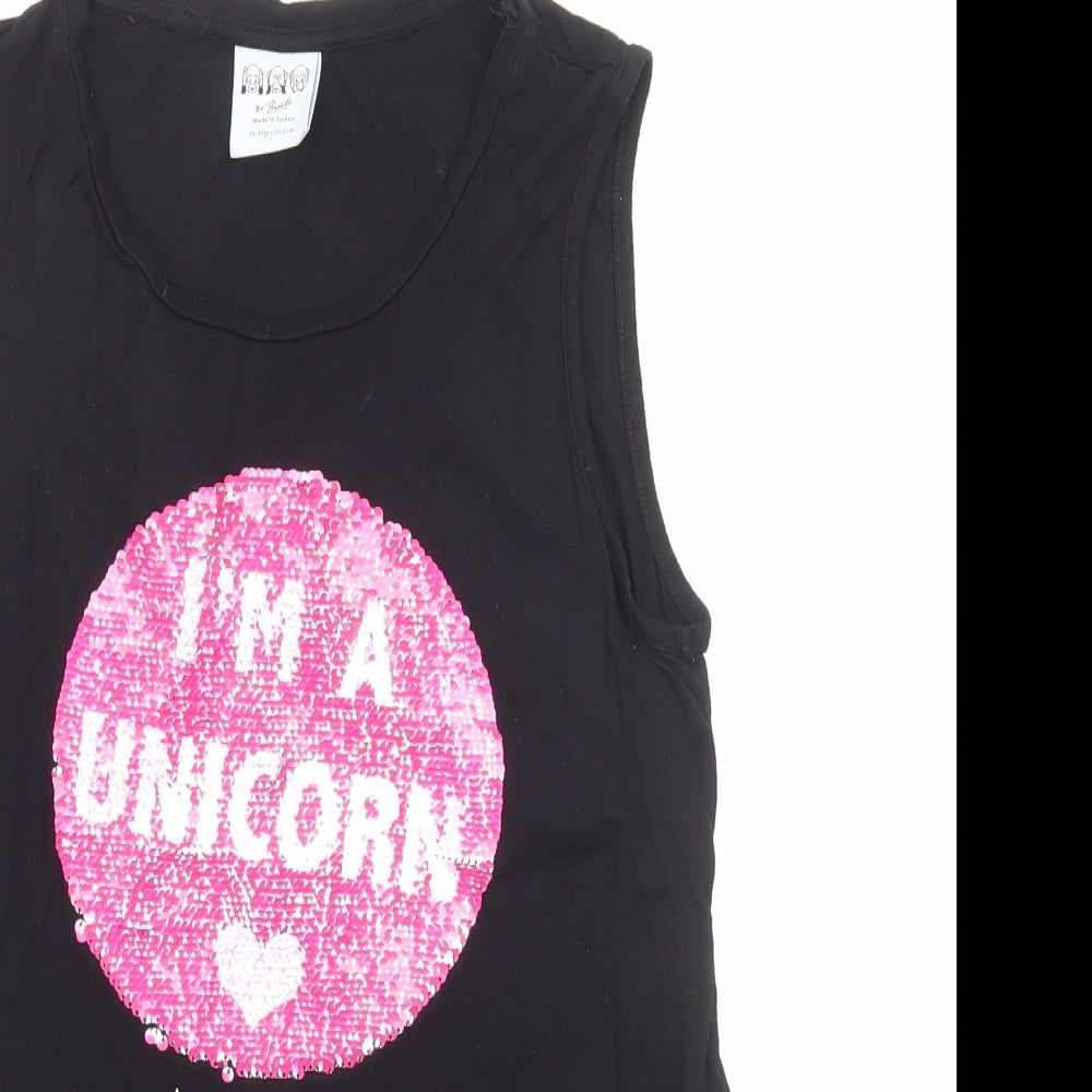 Bravado Girls Black Viscose Basic Tank Size 11-12 Years Scoop Neck Pullover - Im a Unicorn