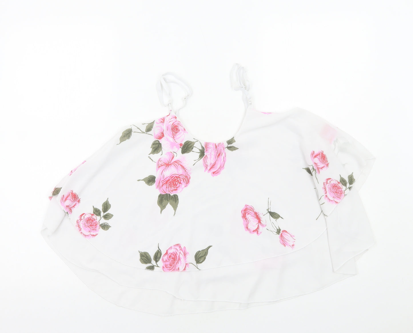 CMD Womens White Floral Polyester Basic Tank Size M Round Neck