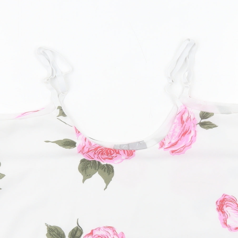 CMD Womens White Floral Polyester Basic Tank Size M Round Neck