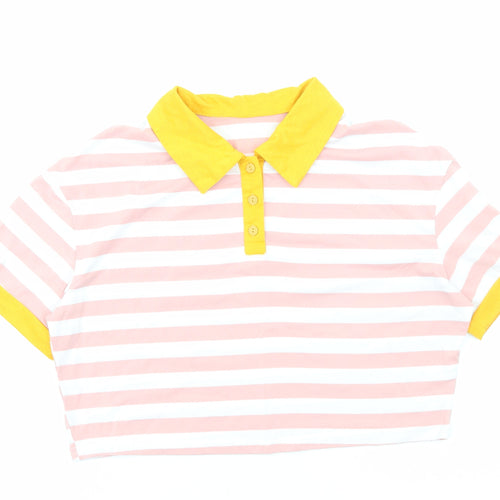 SheIn Womens Pink Striped Polyester Cropped Polo Size S Collared