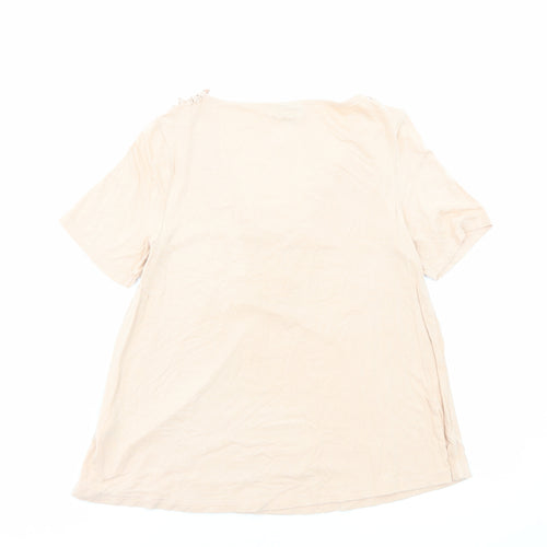 Topshop Womens Beige Viscose Basic T-Shirt Size 8 V-Neck - Floral Detail