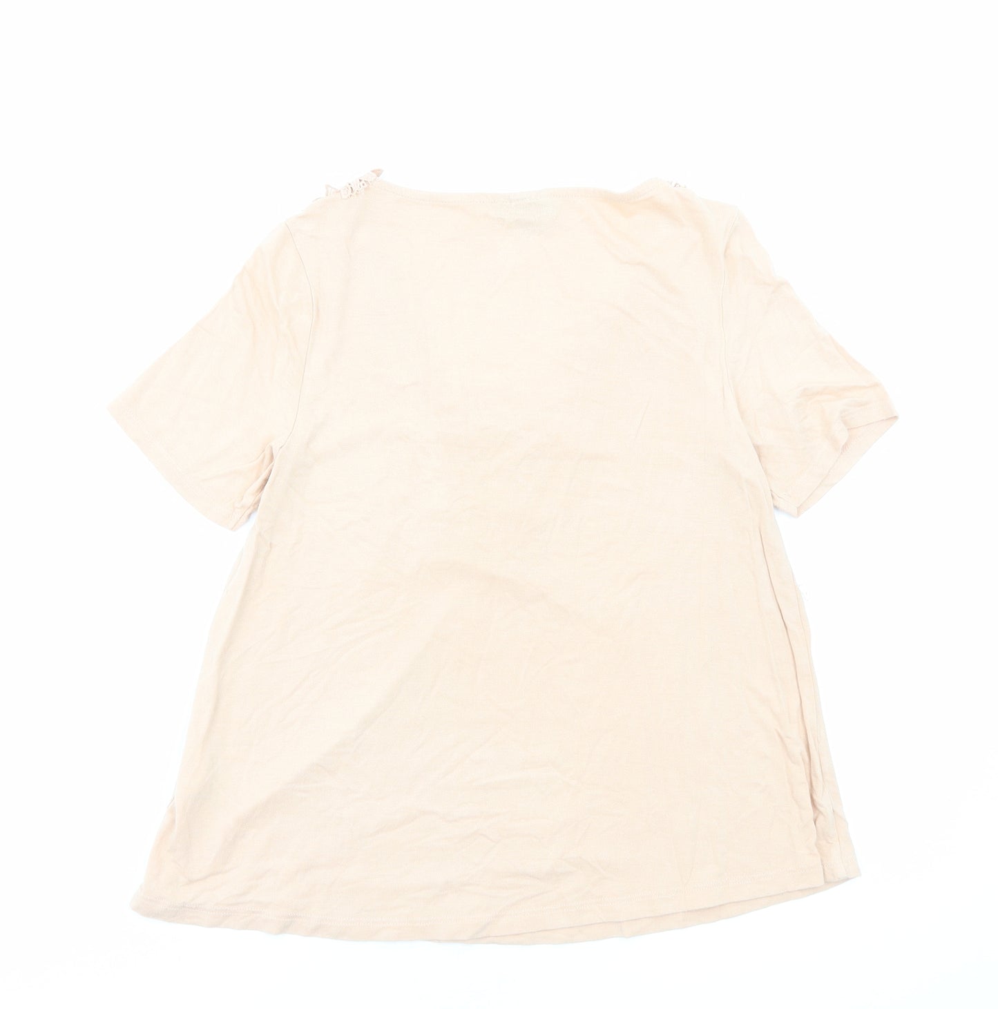 Topshop Womens Beige Viscose Basic T-Shirt Size 8 V-Neck - Floral Detail