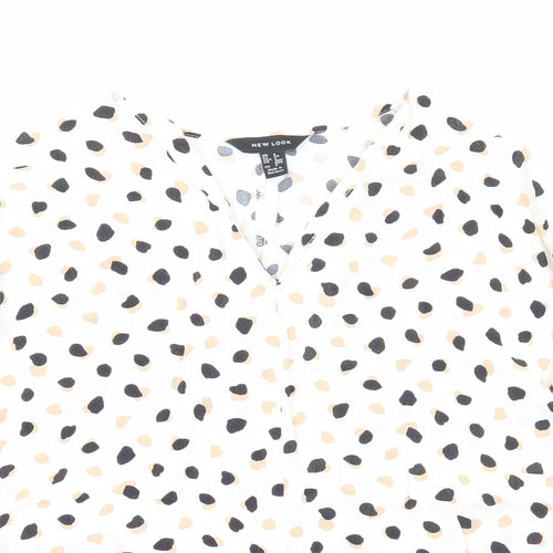 New Look Womens Beige Geometric Polyester Basic Blouse Size 6 V-Neck - Knot Front