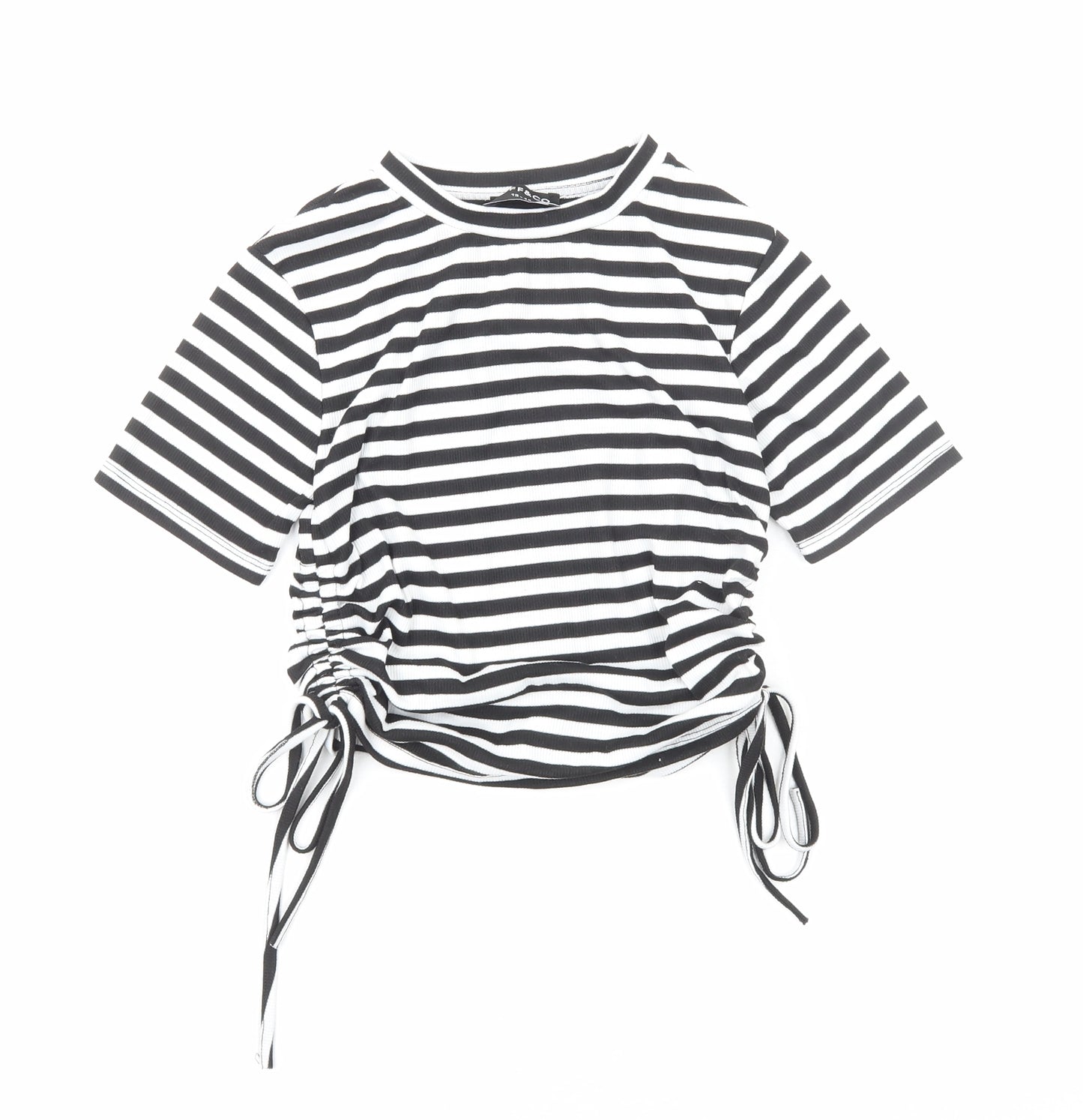 Jeff&Co Womens White Striped Polyester Cropped T-Shirt Size 12 Round Neck