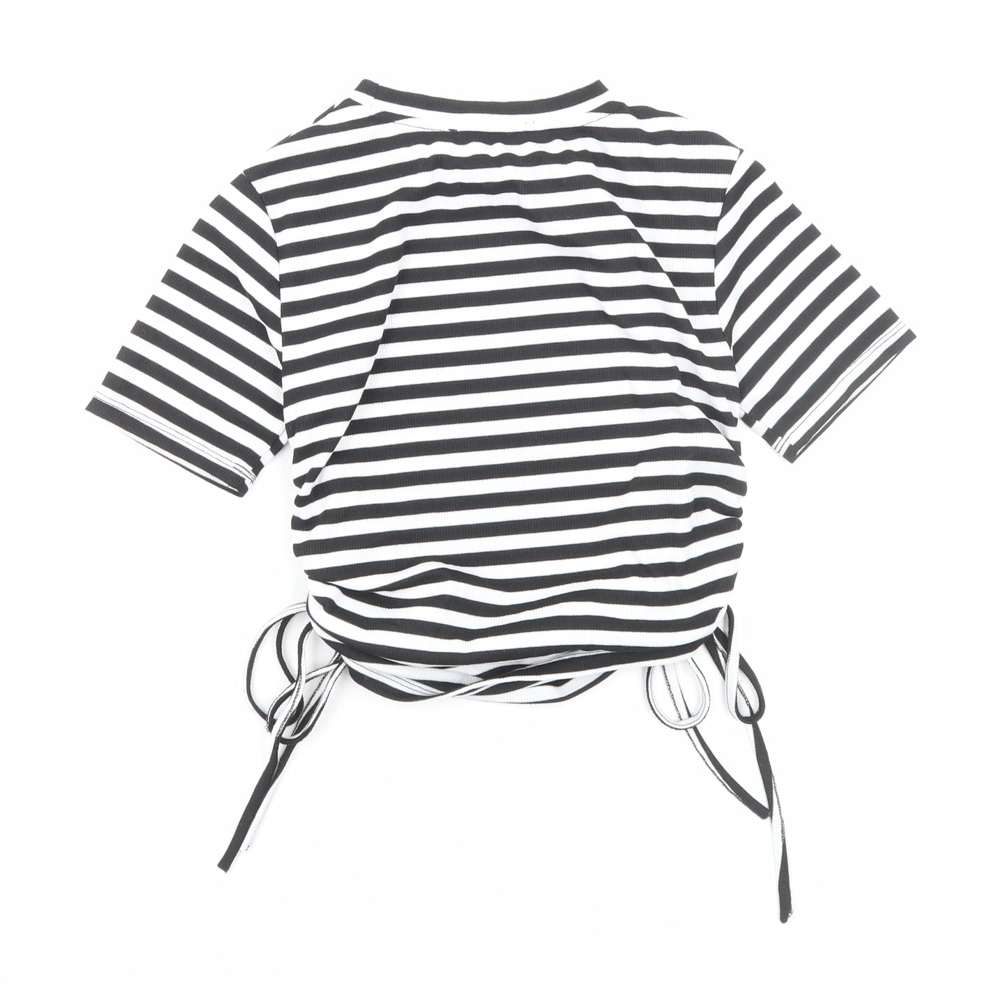 Jeff&Co Womens White Striped Polyester Cropped T-Shirt Size 12 Round Neck