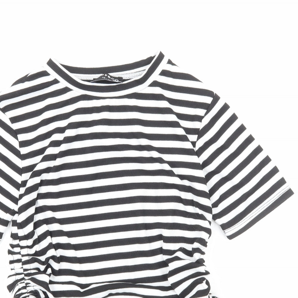 Jeff&Co Womens White Striped Polyester Cropped T-Shirt Size 12 Round Neck