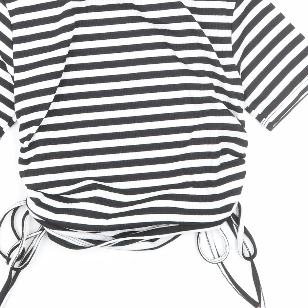 Jeff&Co Womens White Striped Polyester Cropped T-Shirt Size 12 Round Neck