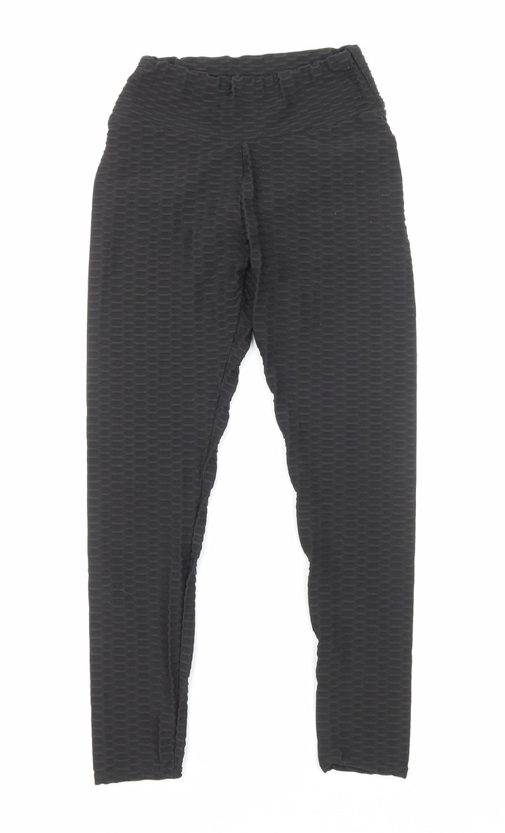Preworn Womens Black Geometric Polyamide Compression Leggings Size S Regular Pullover