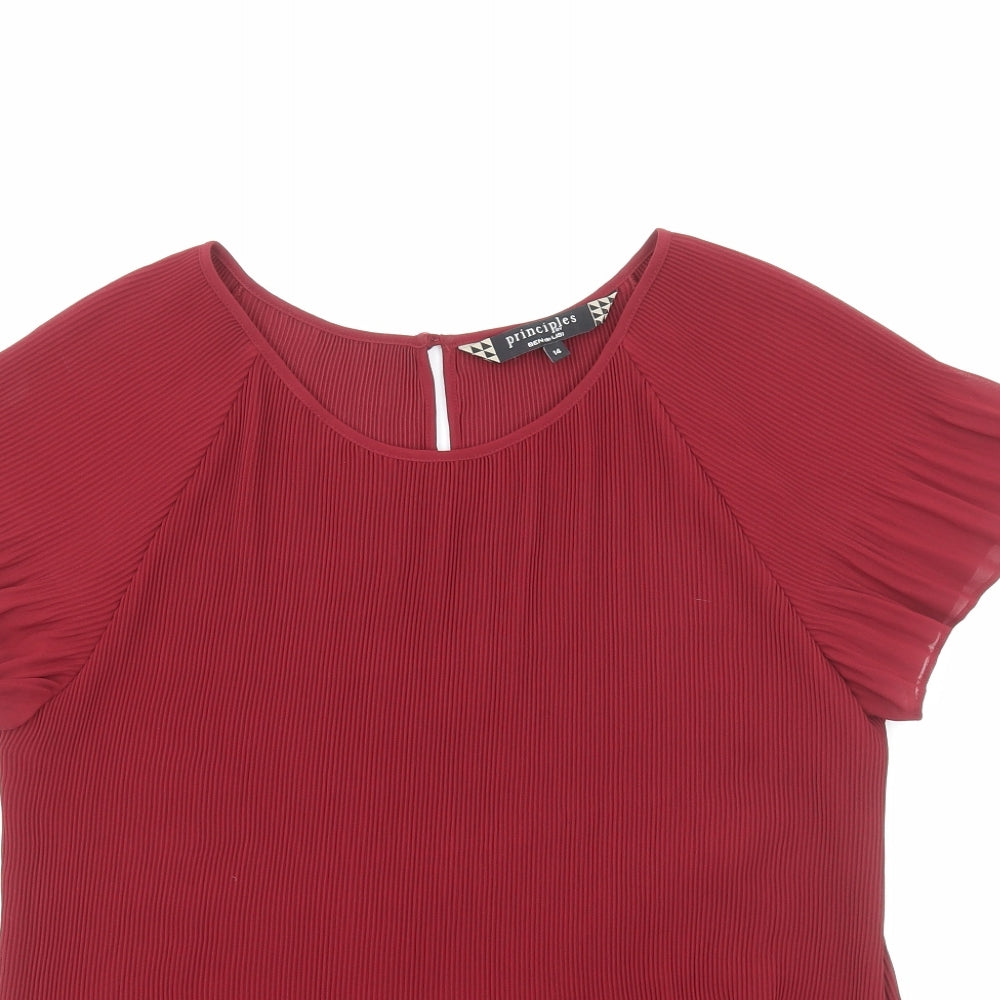 Principles Womens Red Polyester Basic Blouse Size 14 Round Neck