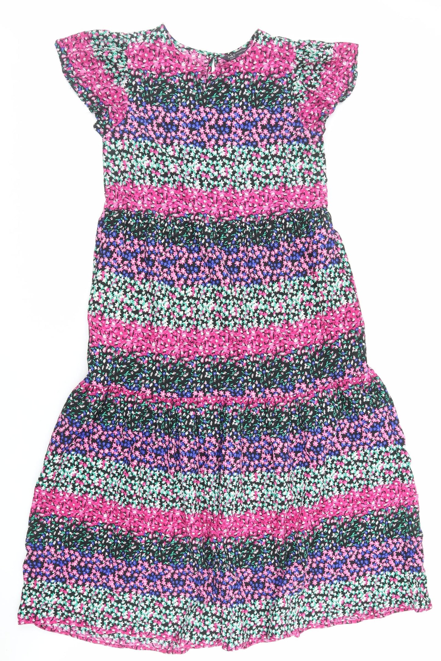 Marks and Spencer Womens Multicoloured Floral Viscose A-Line Size 12 V-Neck Pullover