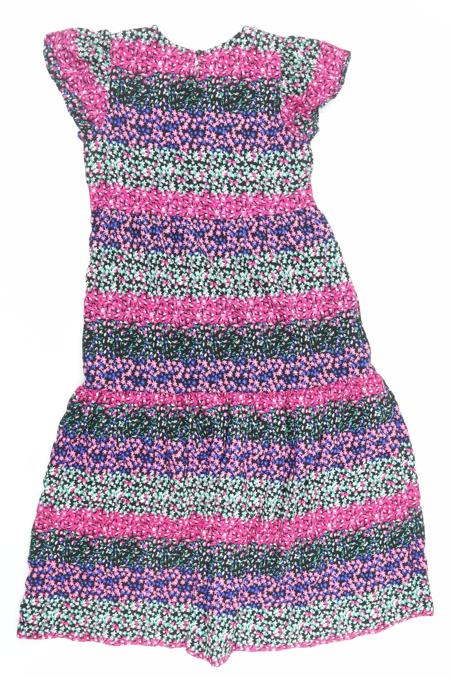 Marks and Spencer Womens Multicoloured Floral Viscose A-Line Size 12 V-Neck Pullover