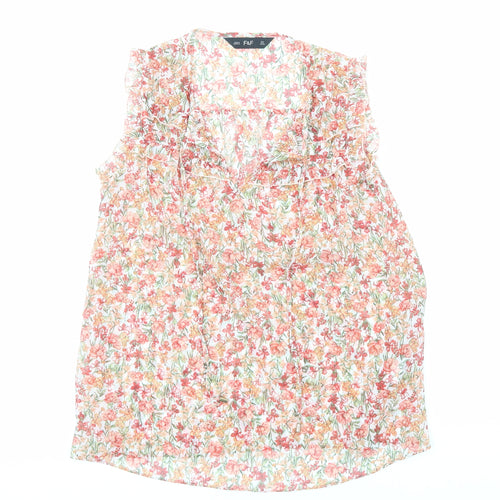 F&F Womens Orange Floral Polyester Basic Blouse Size 6 V-Neck