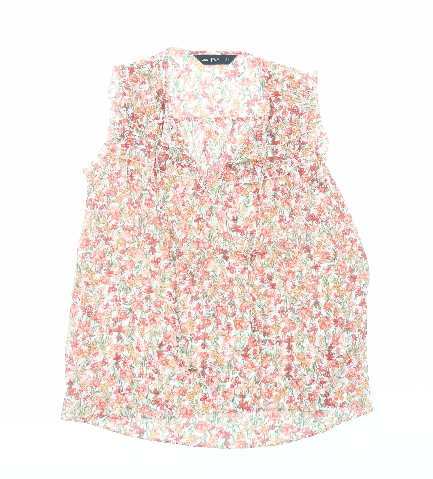 F&F Womens Orange Floral Polyester Basic Blouse Size 6 V-Neck