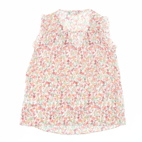 F&F Womens Orange Floral Polyester Basic Blouse Size 6 V-Neck
