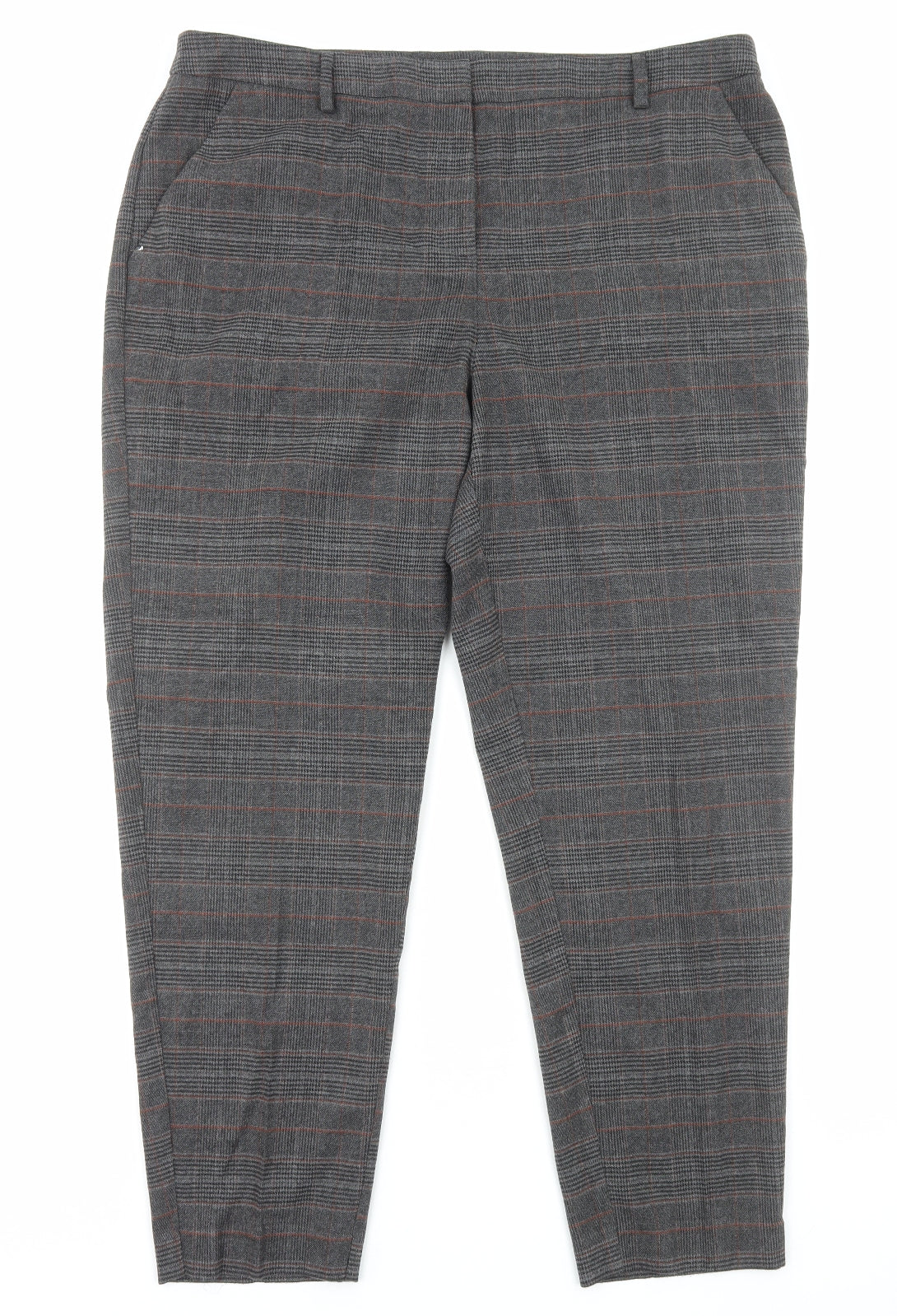 TU Womens Grey Plaid Cotton Chino Trousers Size 18 Regular Zip