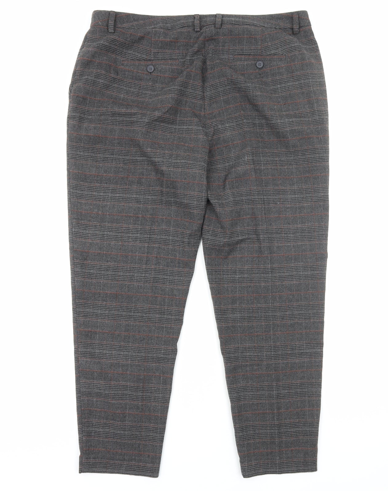 TU Womens Grey Plaid Cotton Chino Trousers Size 18 Regular Zip