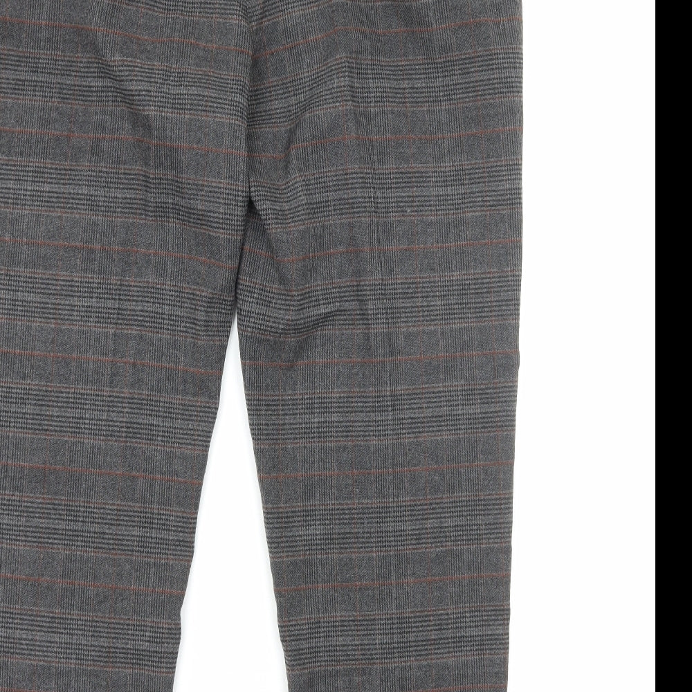 TU Womens Grey Plaid Cotton Chino Trousers Size 18 Regular Zip