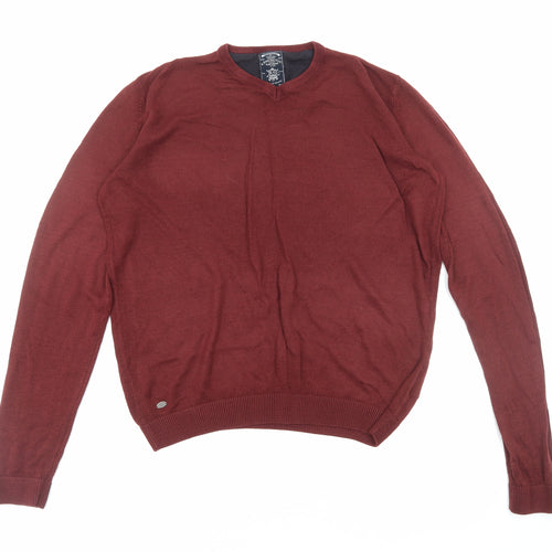 Kensington Eastside Mens Red Round Neck Acrylic Pullover Jumper Size M Long Sleeve
