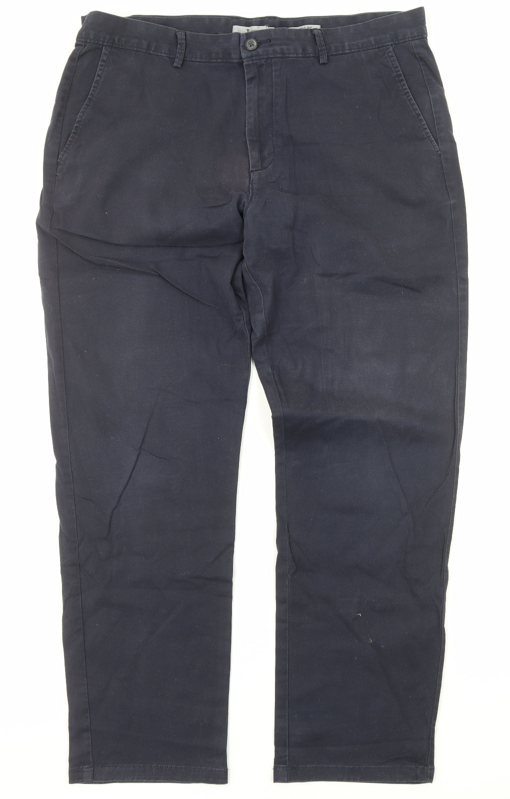TU Mens Blue Cotton Chino Trousers Size 38 in L32 in Regular Zip