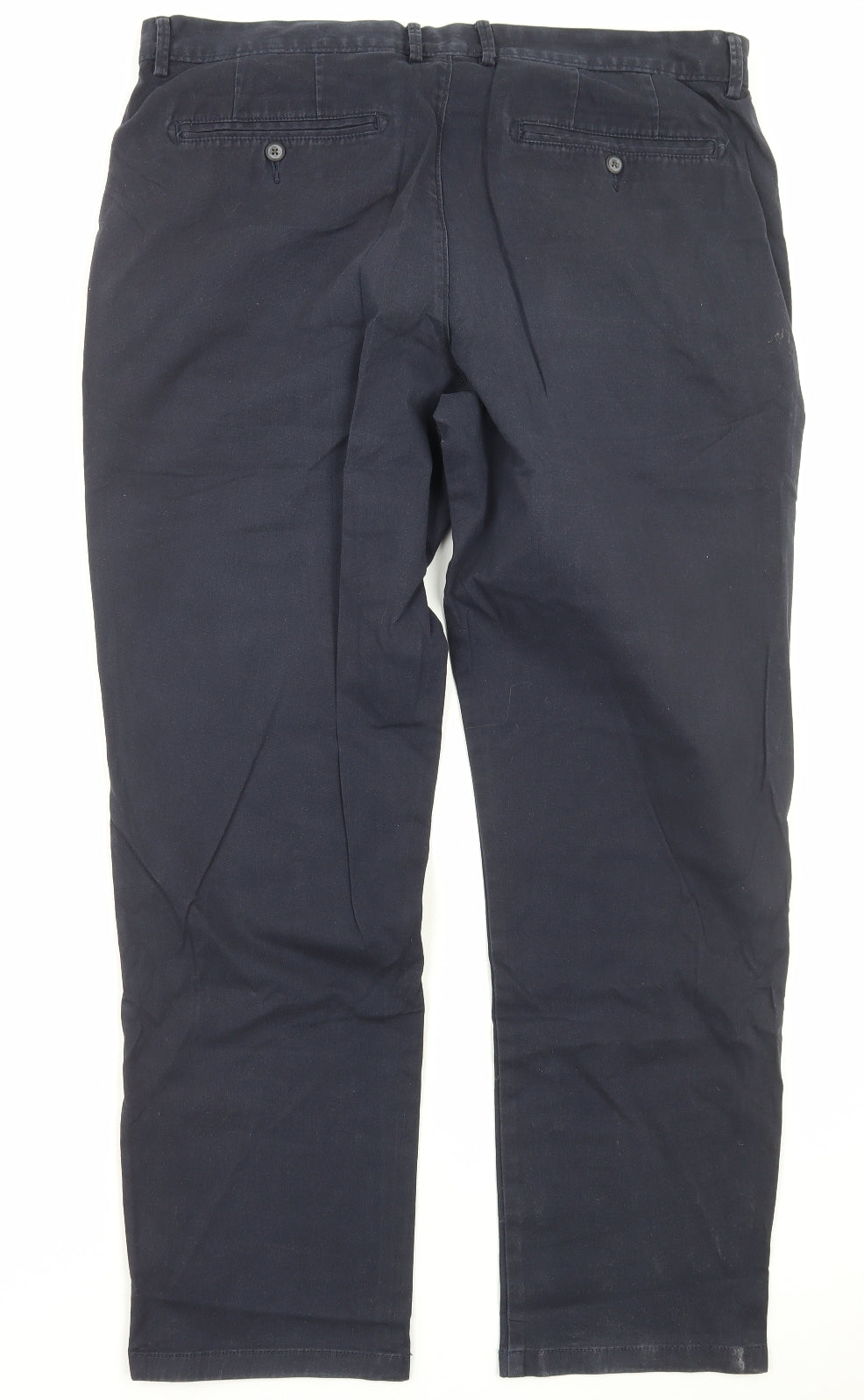 TU Mens Blue Cotton Chino Trousers Size 38 in L32 in Regular Zip