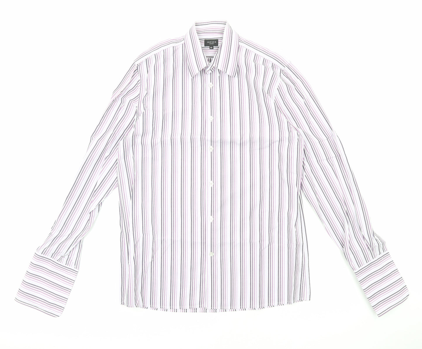 Jaeger Mens Purple Striped Cotton Dress Shirt Size 15.5 Collared Button
