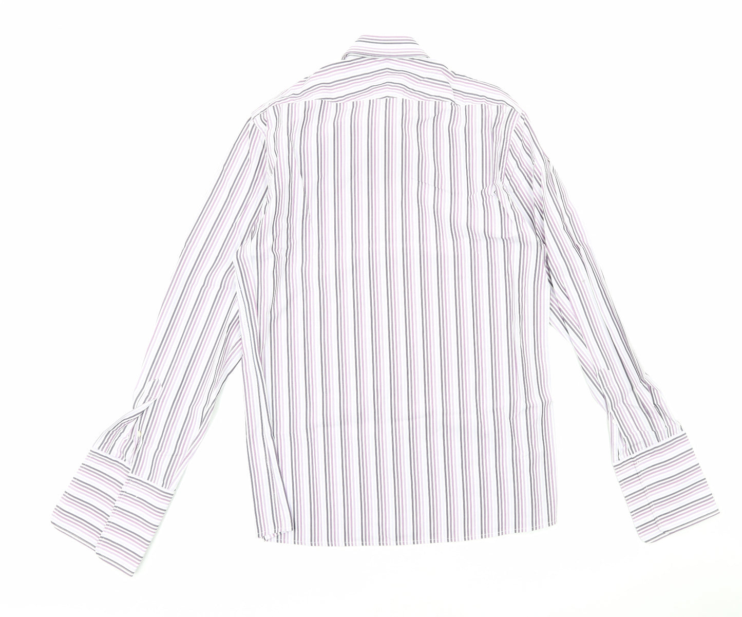 Jaeger Mens Purple Striped Cotton Dress Shirt Size 15.5 Collared Button