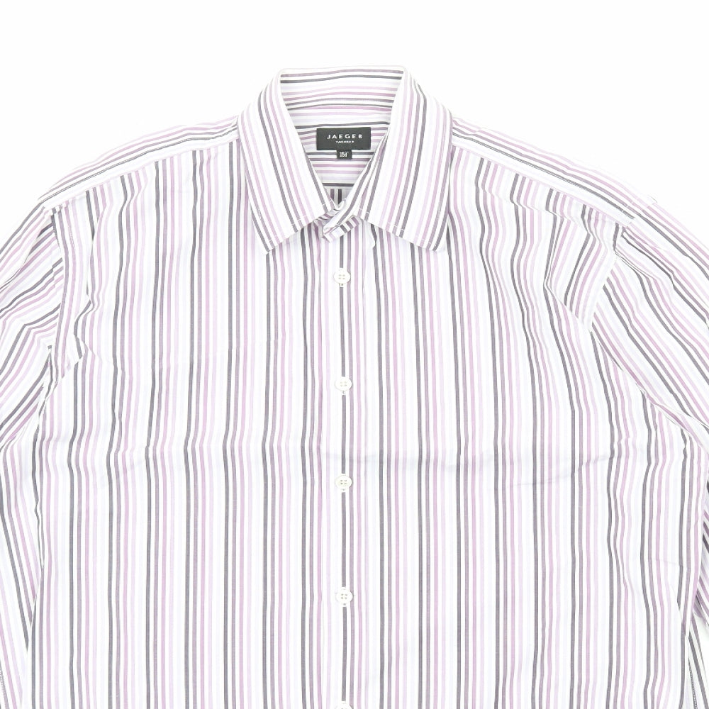 Jaeger Mens Purple Striped Cotton Dress Shirt Size 15.5 Collared Button
