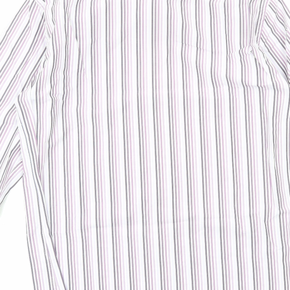 Jaeger Mens Purple Striped Cotton Dress Shirt Size 15.5 Collared Button