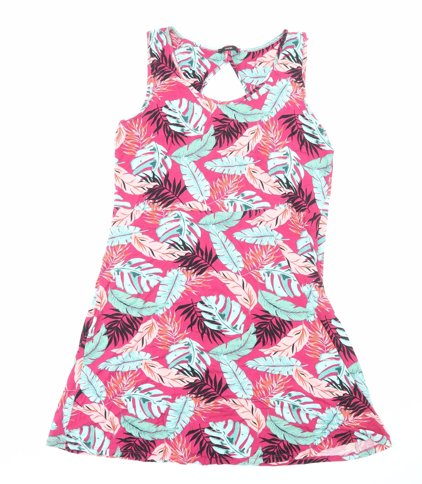 George Womens Pink Geometric Viscose Tank Dress Size 18 Scoop Neck Pullover - Leaf Pattern