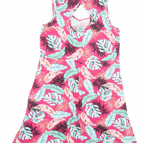 George Womens Pink Geometric Viscose Tank Dress Size 18 Scoop Neck Pullover - Leaf Pattern