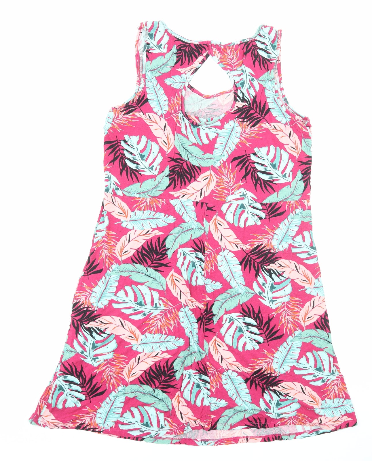George Womens Pink Geometric Viscose Tank Dress Size 18 Scoop Neck Pullover - Leaf Pattern