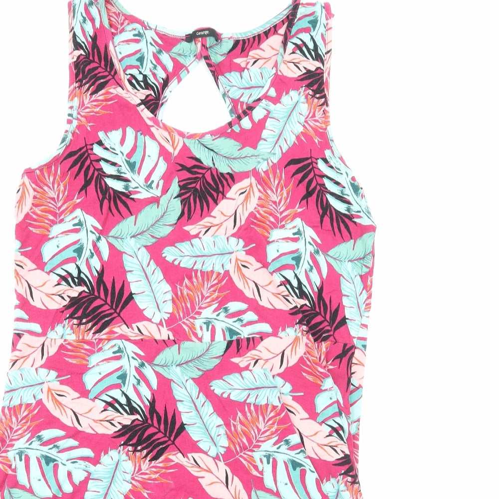 George Womens Pink Geometric Viscose Tank Dress Size 18 Scoop Neck Pullover - Leaf Pattern