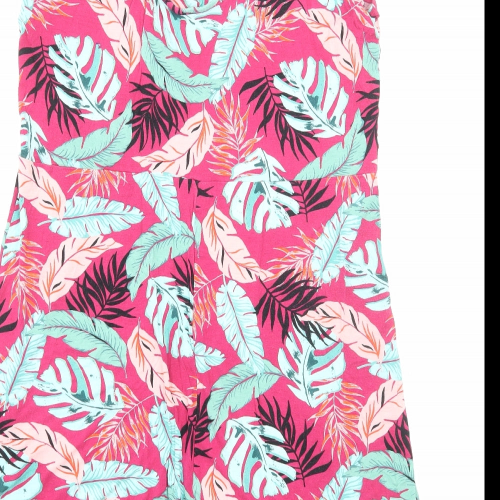 George Womens Pink Geometric Viscose Tank Dress Size 18 Scoop Neck Pullover - Leaf Pattern