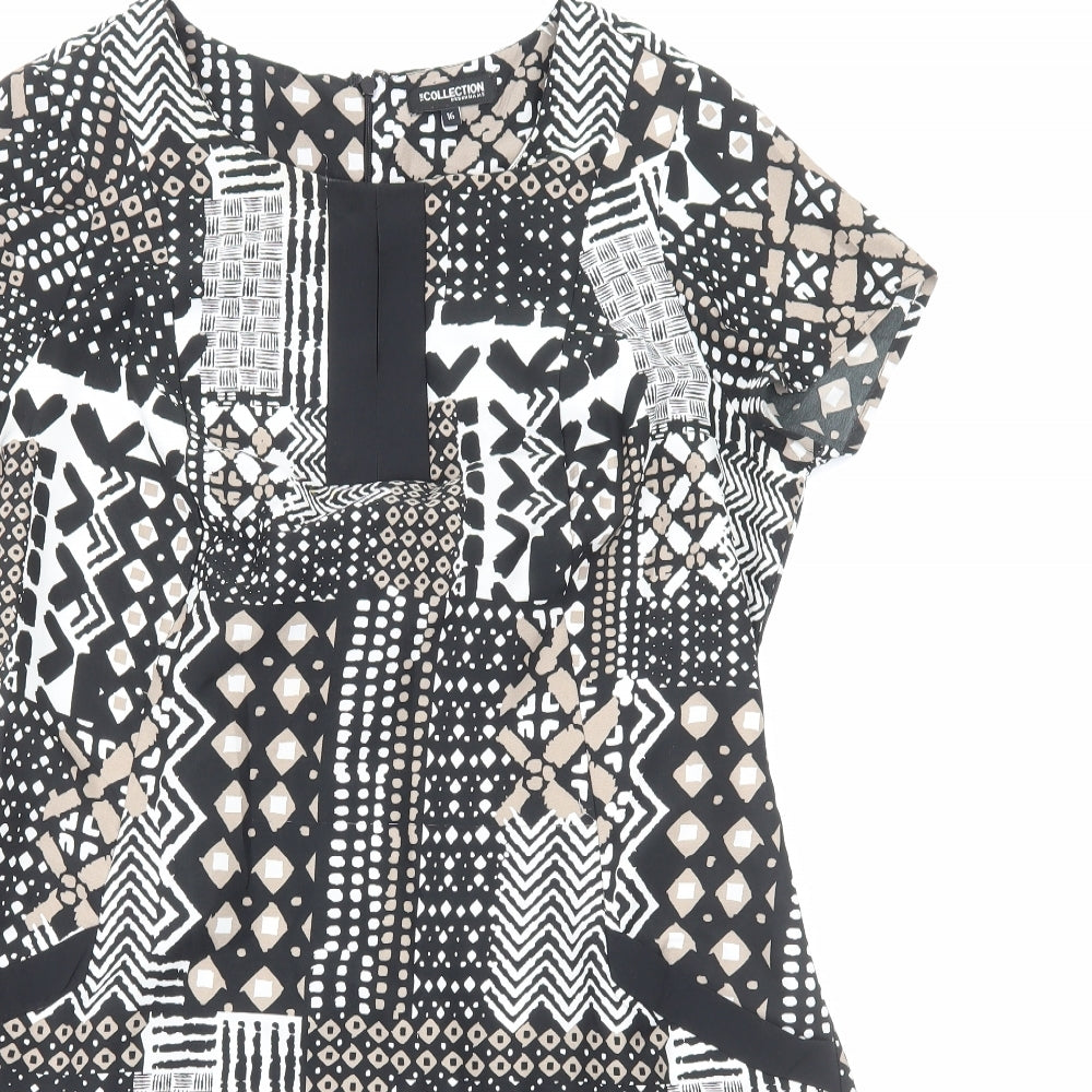 Debenhams Womens Black Geometric Viscose Shift Size 16 Boat Neck Zip