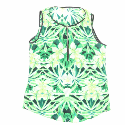 Preworn Womens Green Floral Polyester Basic Blouse Size M Round Neck