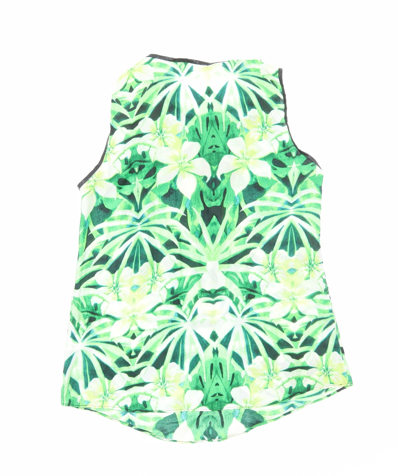 Preworn Womens Green Floral Polyester Basic Blouse Size M Round Neck