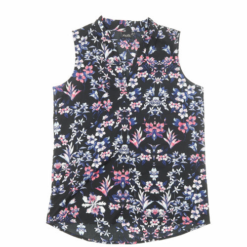 Kushi Womens Black Floral Polyester Basic Blouse Size 10 V-Neck