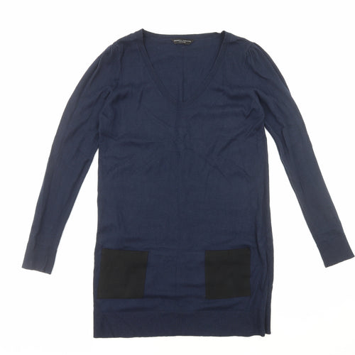 Dororthy Perkins Womens Blue Acrylic Jumper Dress Size 14 V-Neck Pullover
