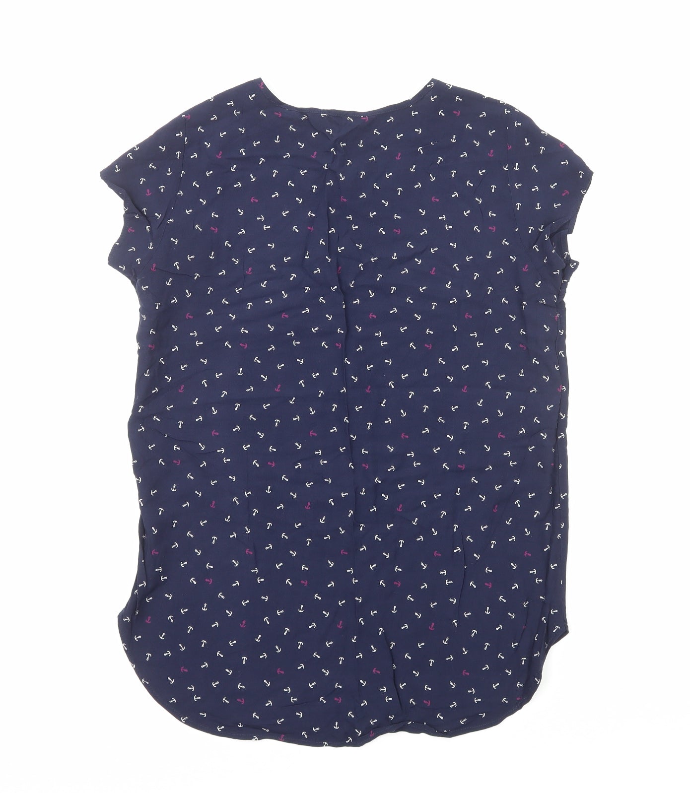 VERO MODA Womens Blue Geometric Viscose Basic Blouse Size M Round Neck