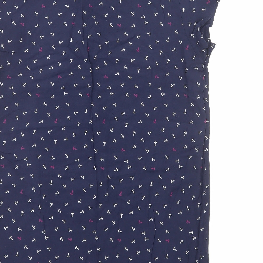 VERO MODA Womens Blue Geometric Viscose Basic Blouse Size M Round Neck